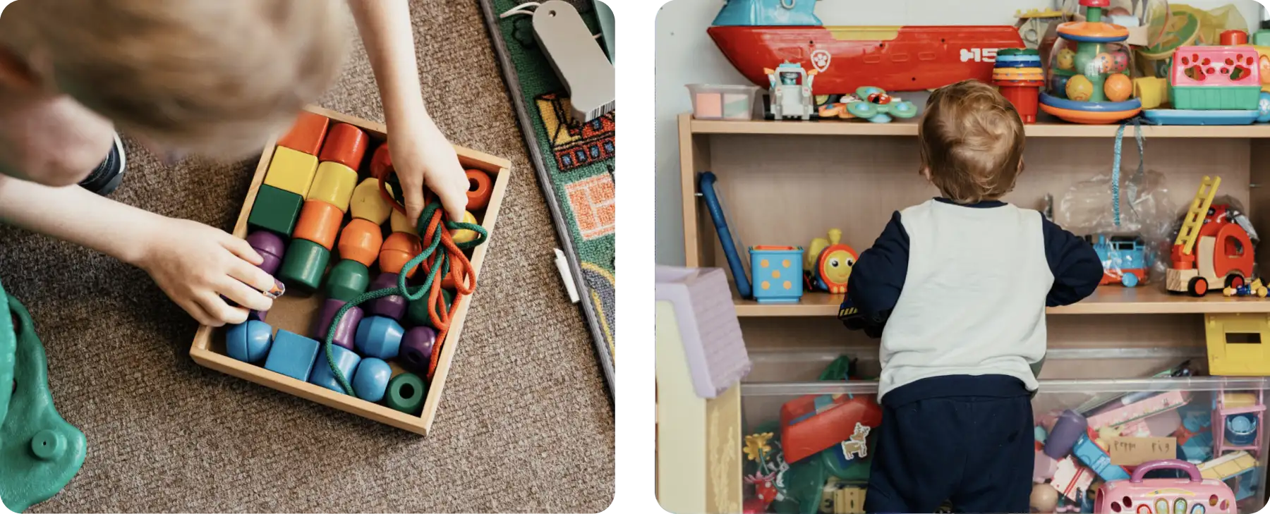 Child playing with toys in a sustainable toy repair shop